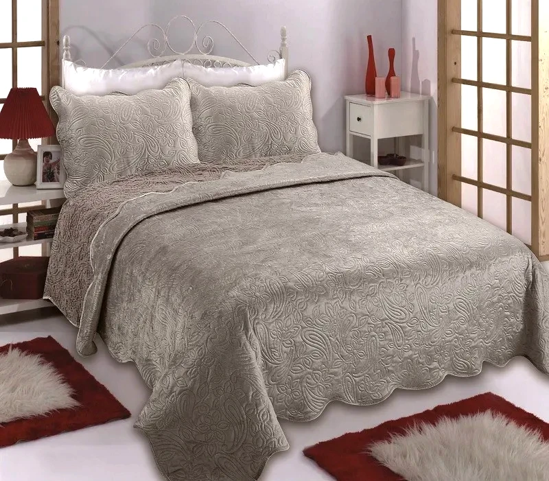 Silk Fashion Σετ Κουβέρτα Βελούδο Υπέρδιπλη 3 Τεμαχίων Silk Fashion NX2211 Beige 220x240