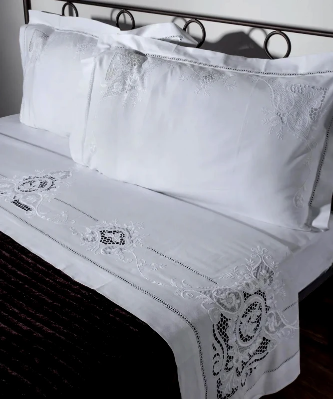 Silk Fashion Σετ Σεντόνια Χειροποίητα Υπέρδιπλα 4 Τεμαχίων Silk Fashion 2105 Λευκό 225x270