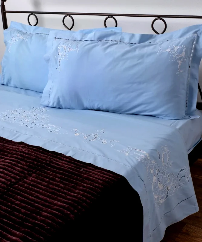 Silk Fashion Σετ Σεντόνια Χειροποίητα Υπέρδιπλα 4 Τεμαχίων Silk Fashion 800 Σιέλ 225x270