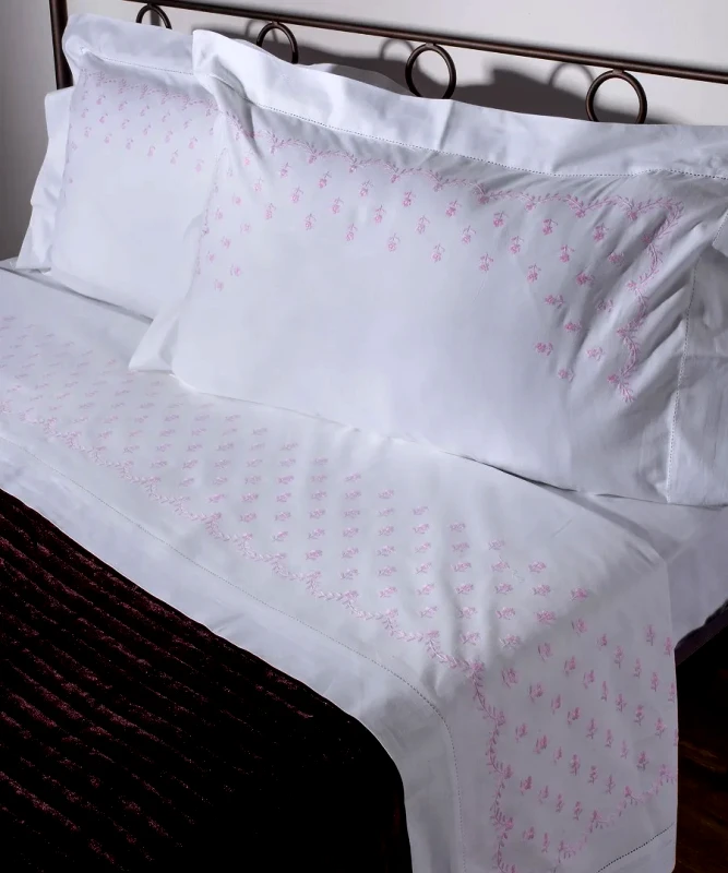 Silk Fashion Σετ Σεντόνια Χειροποίητα Ημίδιπλα 3 Τεμαχίων Silk Fashion 2806B Λευκό Ροζ 180x270