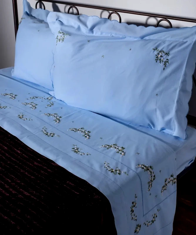 Silk Fashion Σετ Σεντόνια Χειροποίητα Υπέρδιπλα 4 Τεμαχίων Silk Fashion 7003 Σιέλ 225x270