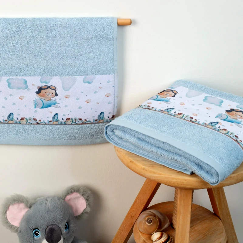 Dimcol Σετ Βρεφικές Πετσέτες 2 Τεμαχίων Dimcol Pilot 118 Σιέλ 30x50 και 70x140