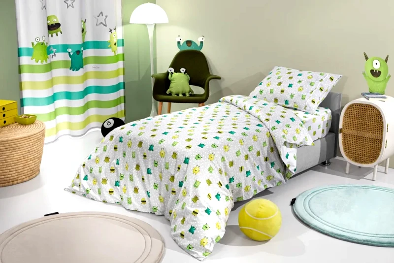 Saint Clair Σετ Παιδικά Σεντόνια Μονά 3 Τεμαχίων Saint Clair Monsters Lime 165x250