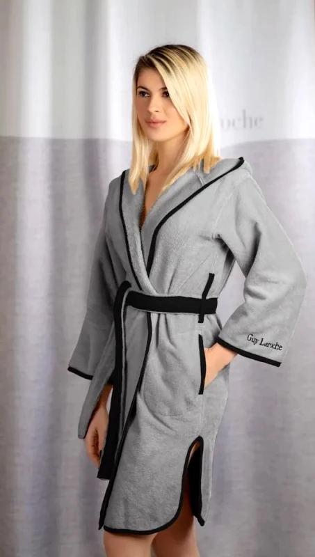 Guy Laroche Μπουρνούζι New Comfy Smoke Medium με Κουκούλα