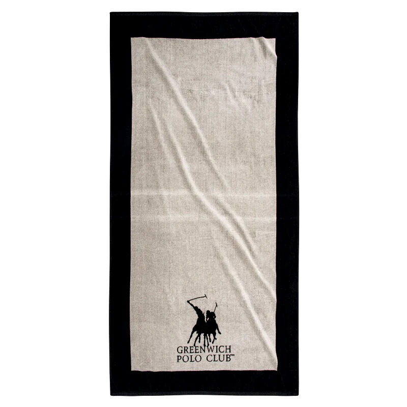 Greenwich Polo Club Πετσέτα Θαλάσσης Greenwich Polo Club 90x180 3858 Εκρού- Μαύρο