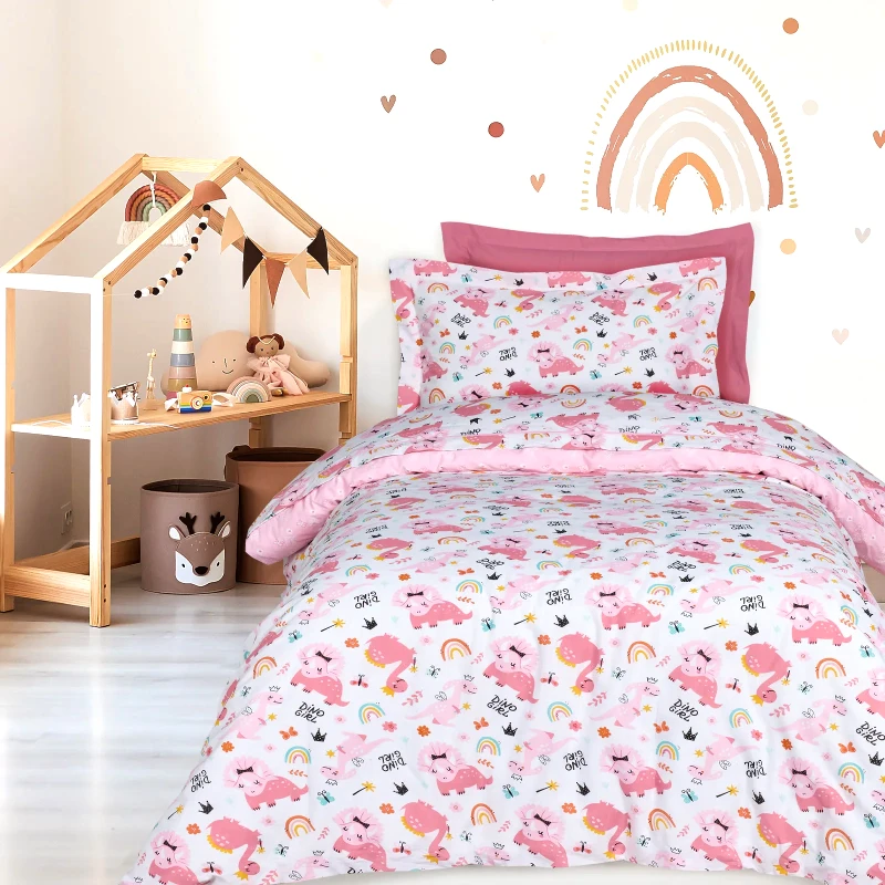 DAS KIDS Σετ Παιδικά Σεντόνια Μονά 3 Τεμαχίων Das Kids 4936 Pink- White 170x260