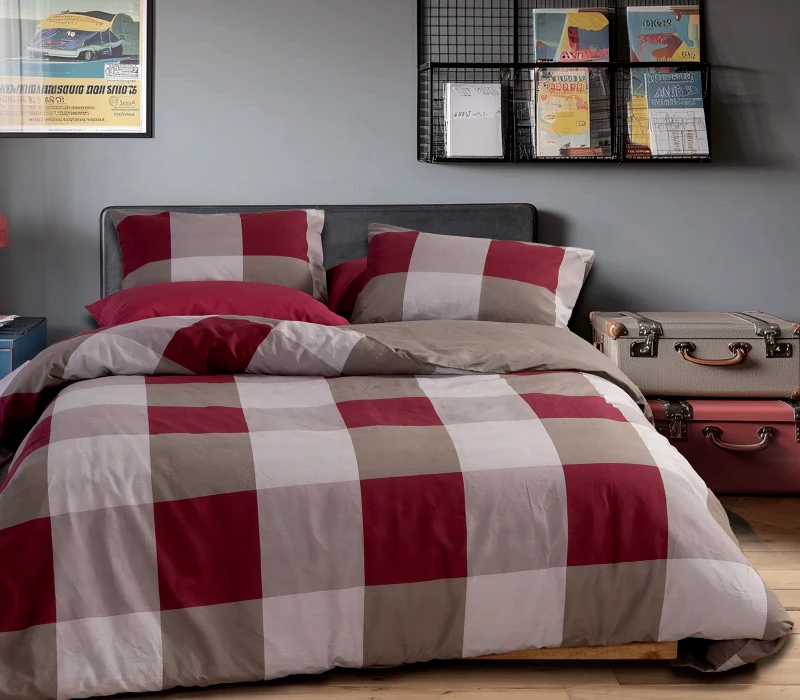 Nef - Nef Σετ Παπλωματοθήκη Μονή 2 Τεμαχίων Nef-Nef Casual Check Bordo 170x240
