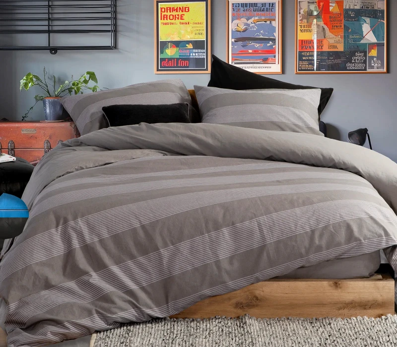 Nef - Nef Σετ Παπλωματοθήκη Μονή 2 Τεμαχίων Nef-Nef Casual Stripe D.Grey 170x240