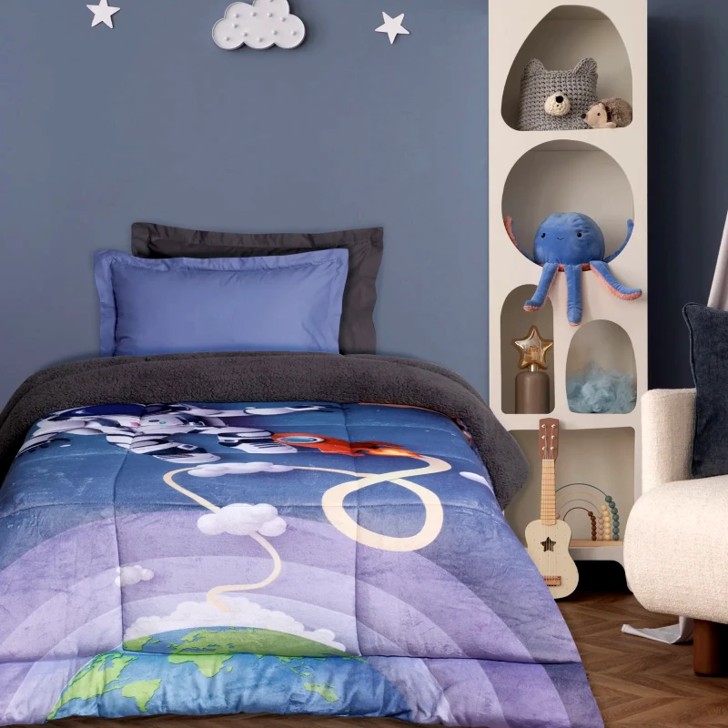 DAS KIDS Παιδικό Κουβερτοπάπλωμα με Γούνα Sherpa Μονό Das Home 4975 Blue-Grey 160x220