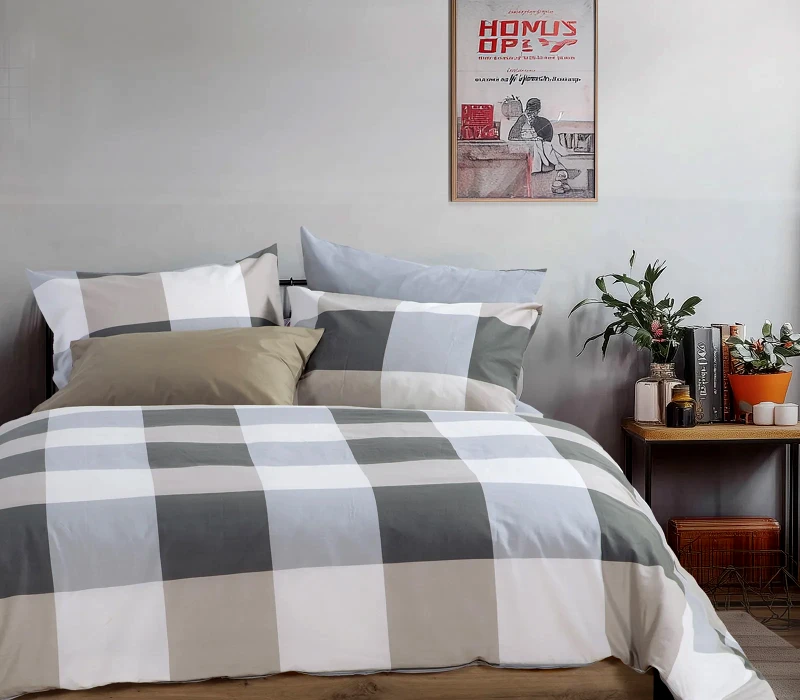 Nef - Nef Σετ Παπλωματοθήκη Μονή 2 Τεμαχίων Nef-Nef Casual Check Grey 170x240