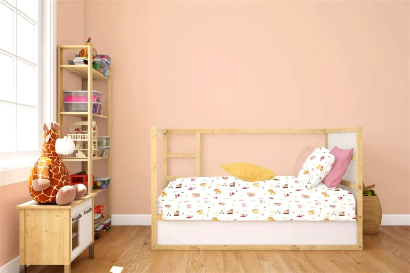 Dimcol Σεντόνι Κούνιας με Λάστιχο Dimcol Forest Animals 571 70x140+15 White-Pink