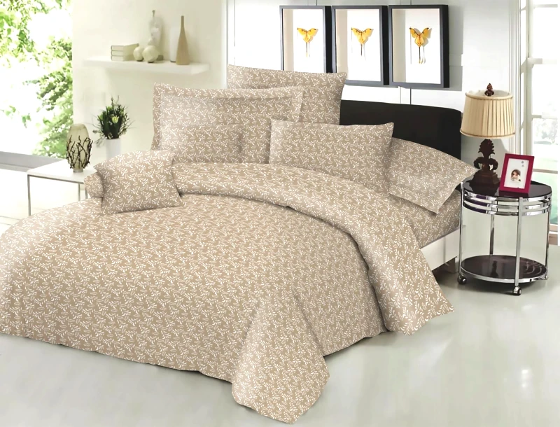 ΚΟΜΒΟΣ Σετ Σεντόνια ΚΟΜΒΟΣ Cotton Line Printed Fern Grey Beige με λάστιχο 100x200+22