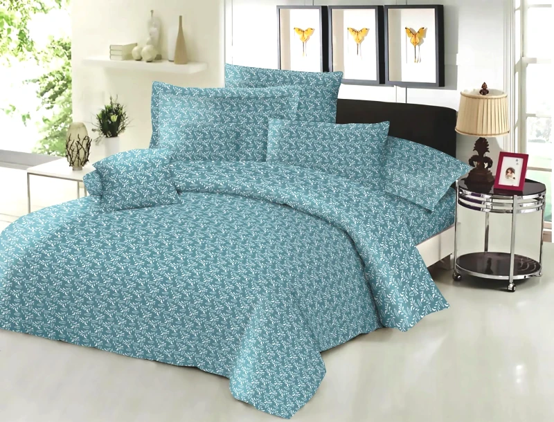 ΚΟΜΒΟΣ Σετ Σεντόνια ΚΟΜΒΟΣ Cotton Line Printed Fern Petrol με λάστιχο 100x200+22
