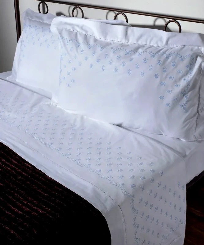 Silk Fashion Σετ Σεντόνια Χειροποίητα Ημίδιπλα 3 Τεμαχίων Silk Fashion 2806B Λευκό Σιέλ 180x270