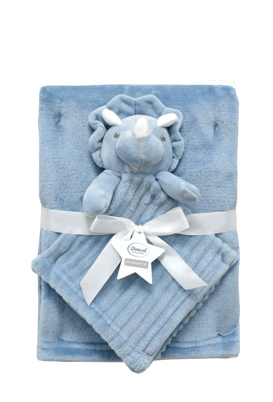 Dimcol Νάνι-Πανάκι Παρηγοριάς Dimcol σετ 2 τεμ- Dinosaur 04 33x33 & Κουβέρτα Αγκαλιάς Coral Fleece 75x100 cm Sky Blue