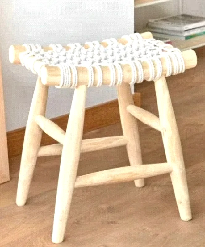 ΚΟΜΒΟΣ Ξύλινο Σκαμπό Macrame ΚΟΜΒΟΣ (45x32x45) Wood 60% - Cotton 40% Natural