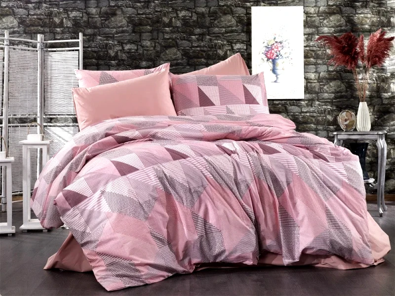 Dimcol Σετ Σεντόνια Υπέρδιπλα 3 Τεμαχίων Dimcol Geometrical 331 Pink-Salmon 220x240
