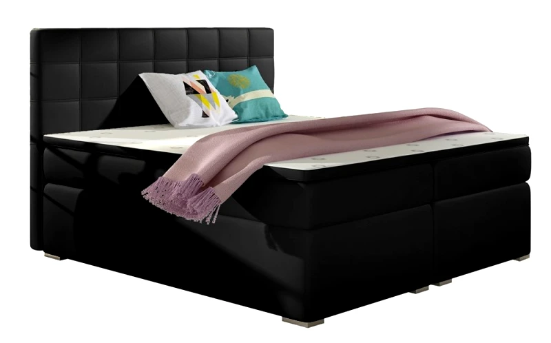 PoliHome Κρεβάτι Alfie-Μαύρο δέρμα-180 x 200
