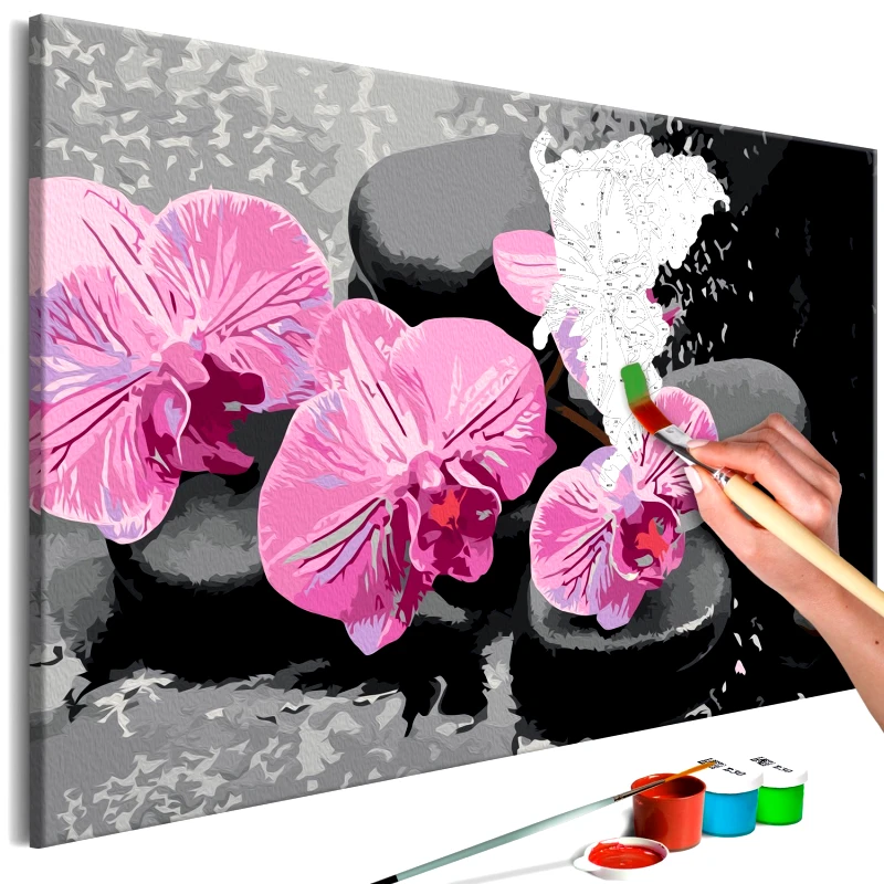PoliHome Πίνακας για να τον ζωγραφίζεις - Orchid With Zen Stones (Black Background) 60x40