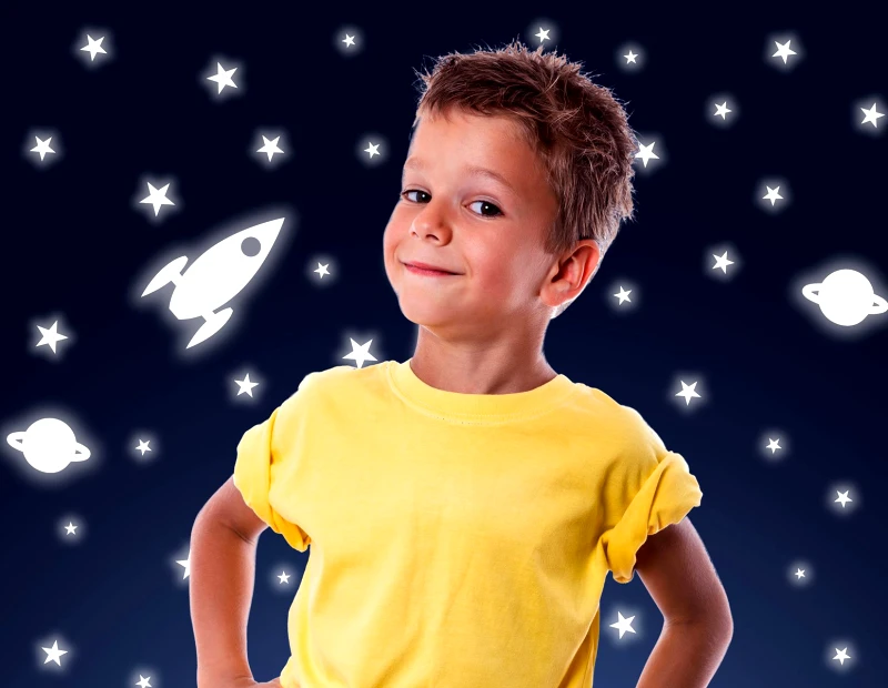 PoliHome Διακοσμητικά αυτοκόλλητα τοίχου Rocket Stars φωσφορίζοντα S