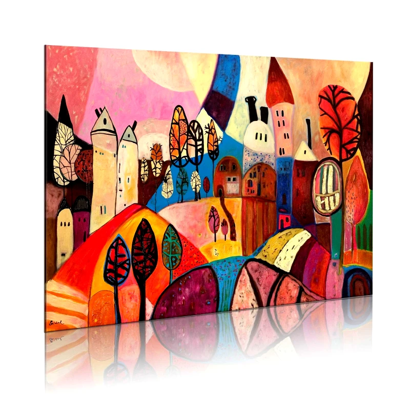 PoliHome Χειροποίητα ζωγραφισμένος πίνακας - Colourful village 90x60
