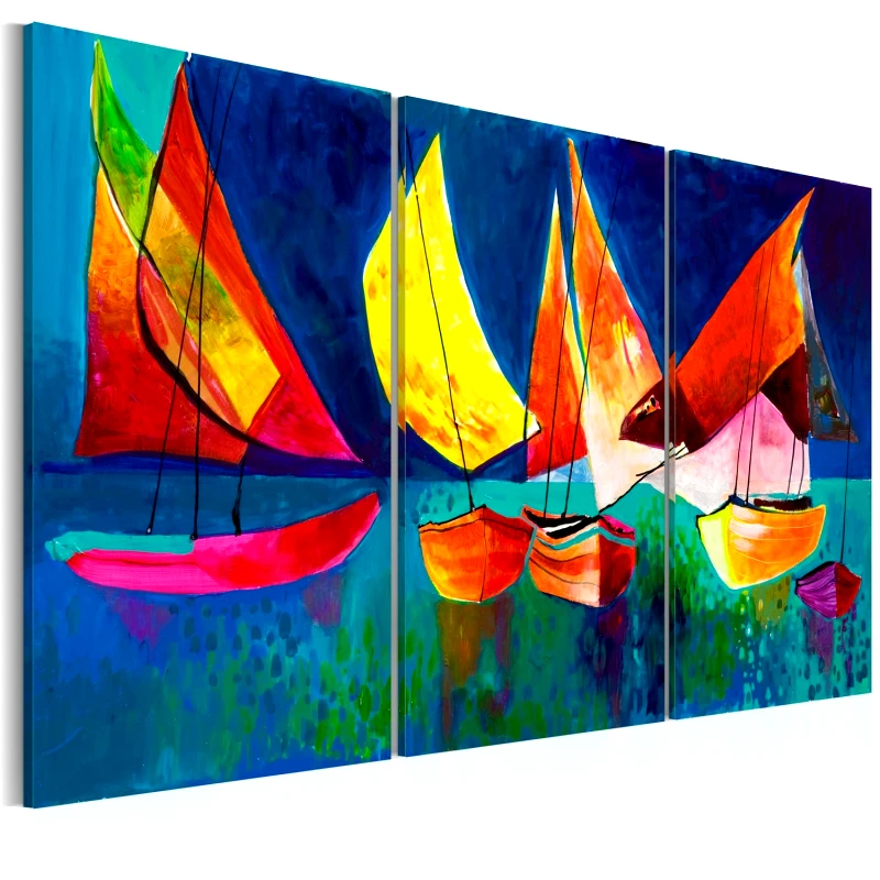 PoliHome Χειροποίητα ζωγραφισμένος πίνακας - Colourful sailboats 120x80