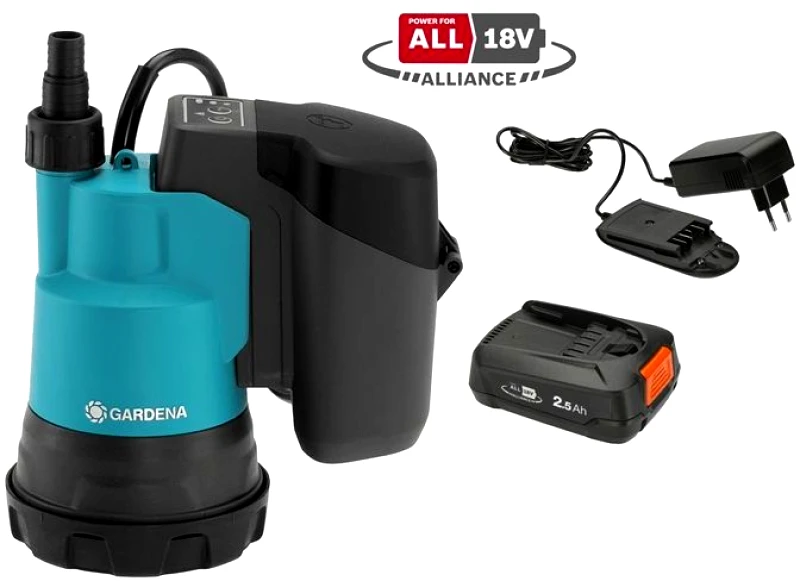 PoliHome Αντλία αποστράγγισης Gardena σετ μπαταρίας 2000/2 18V για καθαρά νερά