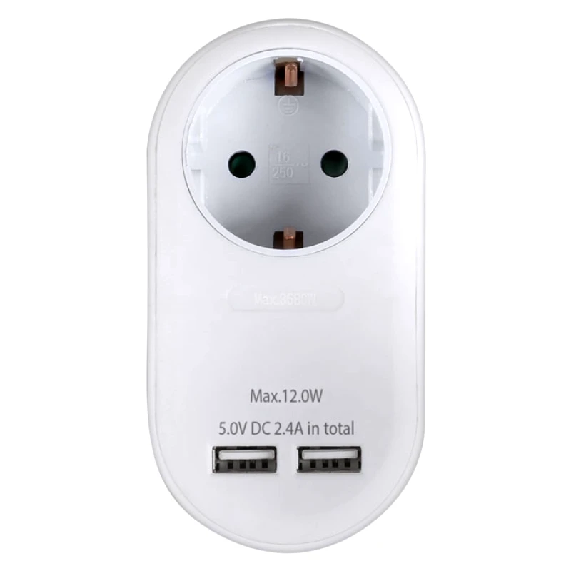 PoliHome Αντάπτορας – φορτιστής Sonora PAW100-2USB24 με 2 εξόδους USB