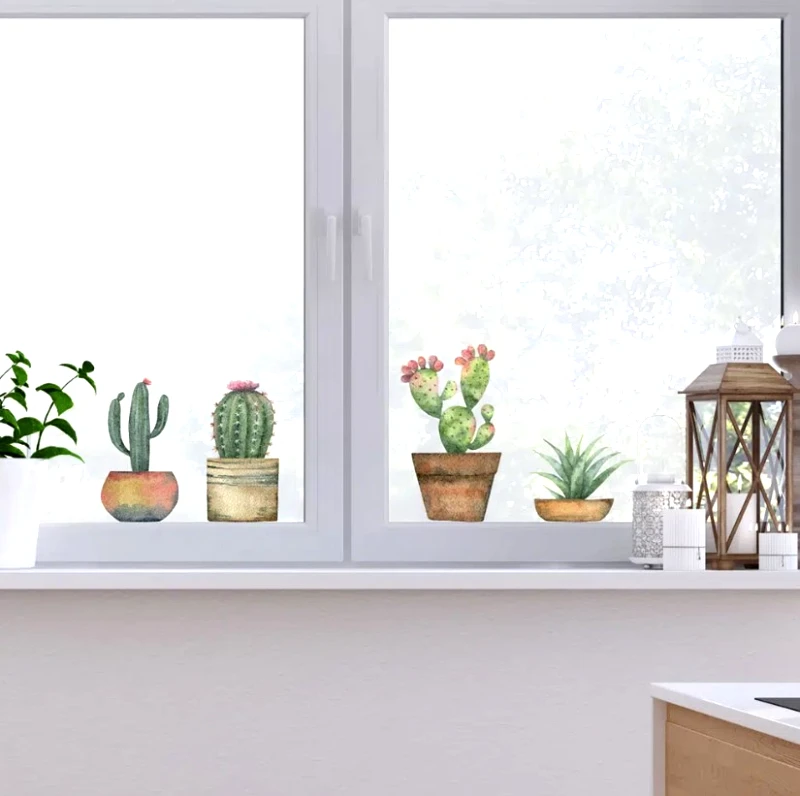 PoliHome Διακοσμητικά αυτοκόλλητα τζαμιού Cactus S