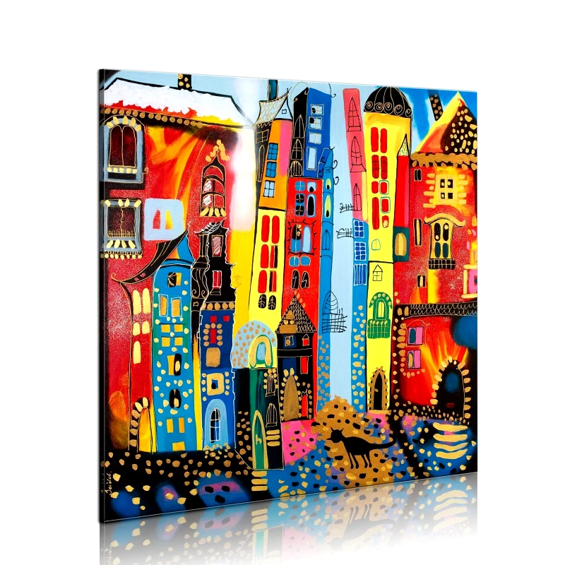 PoliHome Χειροποίητα ζωγραφισμένος πίνακας - Magic street 80x80