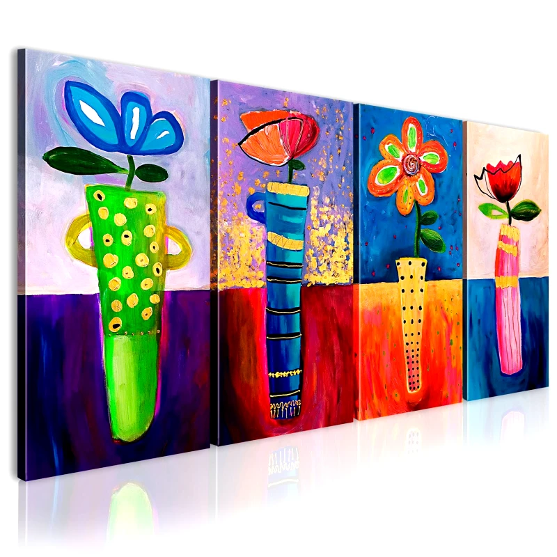 PoliHome Χειροποίητα ζωγραφισμένος πίνακας - Rainbow flowers 120x60