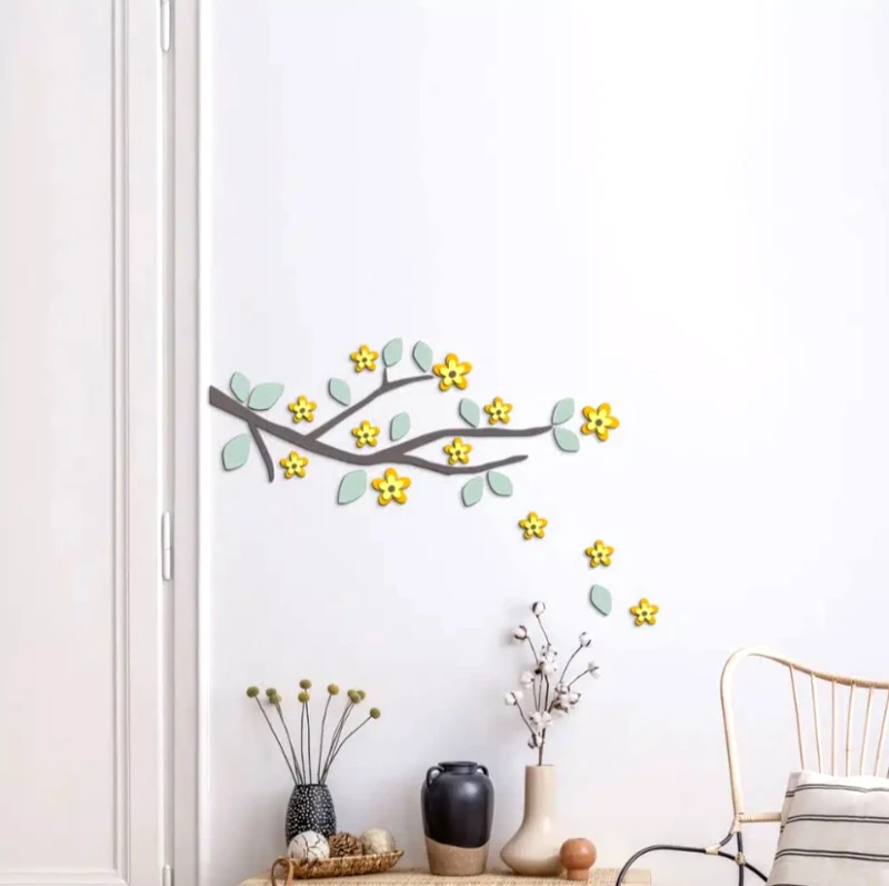 PoliHome Διακοσμητικά αφρώδη αυτοκόλλητα τοίχου 3D Yellow Branch M