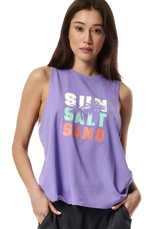 Body Action Body Action - WOMEN'S ENJYME WASH OVERSIZED TANK - PAISLEY PURPLE