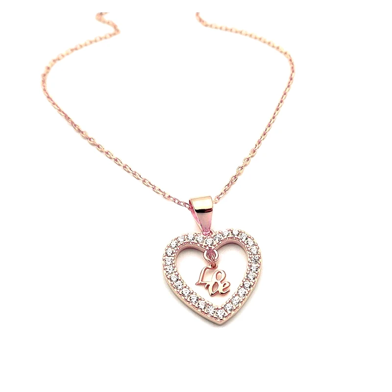 Asimenio Κολιέ Love σε καρδιά ασημένιο Rose Gold KL127