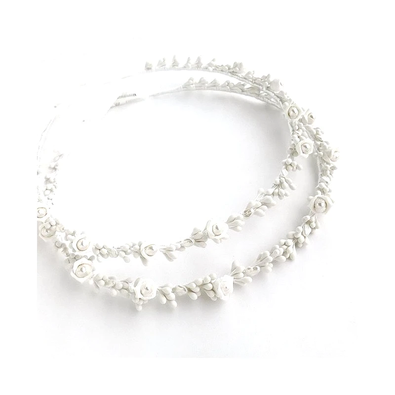 Asimenio Πορσελάνινα Στέφανα Γάμου με λουλουδάκια πέρλες