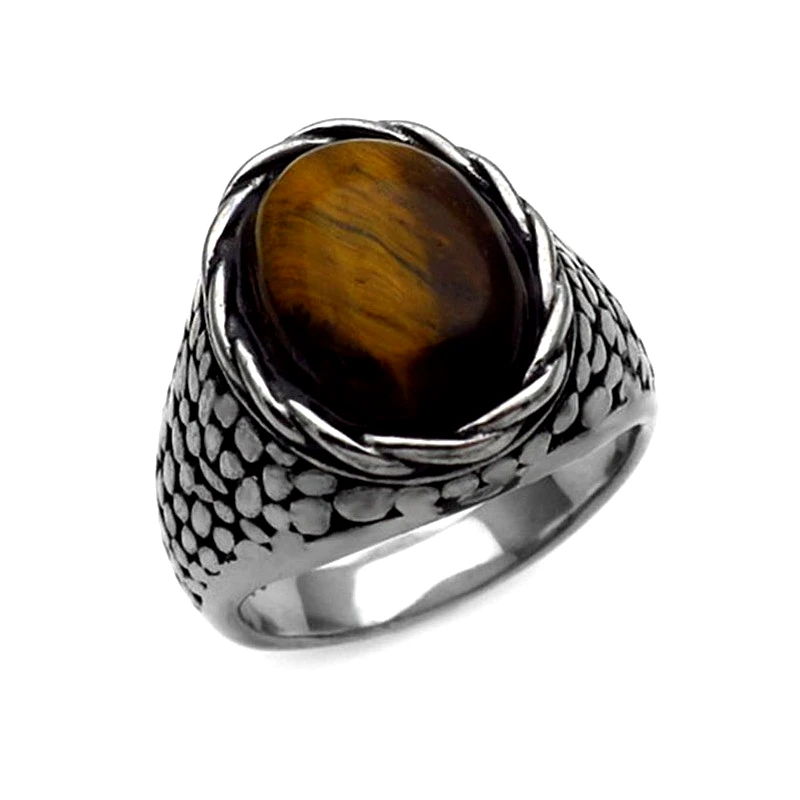 Asimenio Δαχτυλίδι Ανδρικό ατσάλι με πέτρα Μάτι Τίγρης AT152