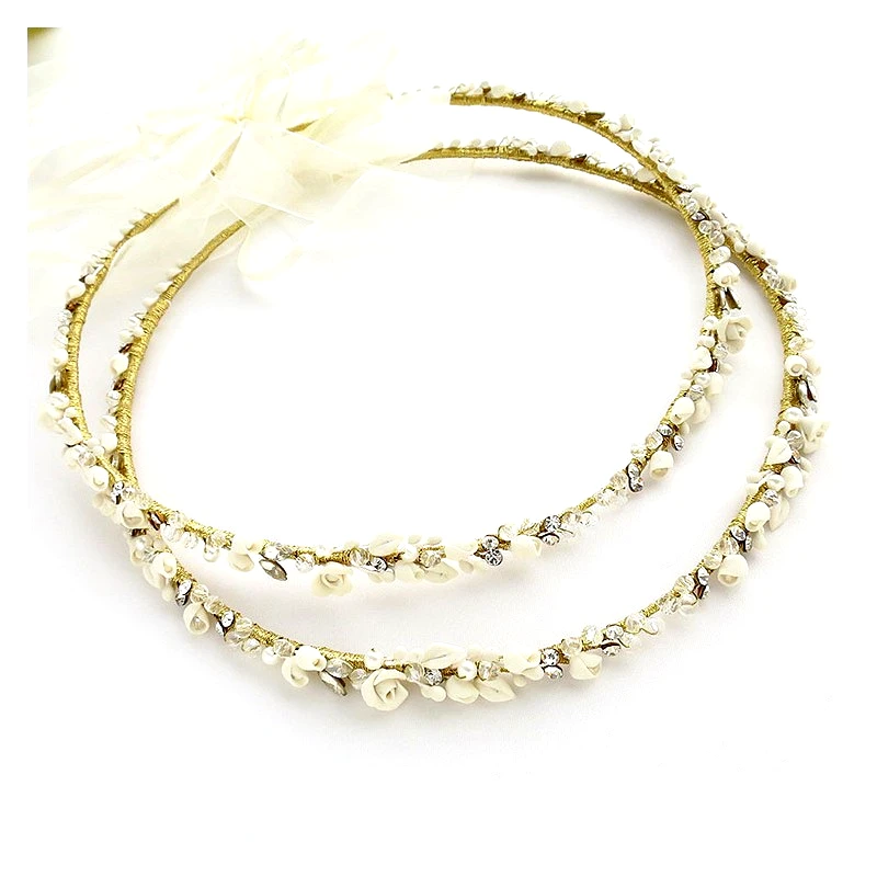 Asimenio Πορσελάνινα Στέφανα Γάμου σε αποχρώσεις Ivory Gold ST218