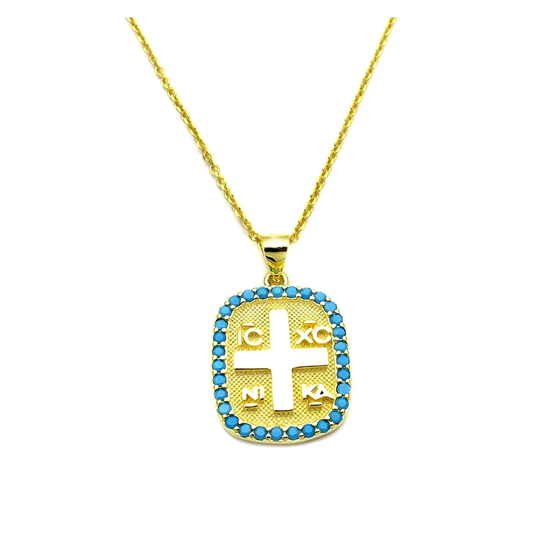 Asimenio Κωνσταντινάτο με μπλε πέτρες Ασήμι 925 επίχρυσο KL265