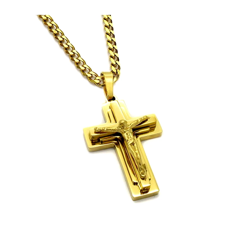 Asimenio Ανδρικός Σταυρός από ατσάλι επίχρυσο SA180