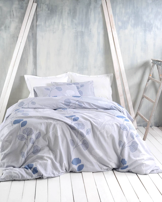 Rythmos Rythmos Morin Γκρι Μπλε - Σετ Παπλωματοθηκη Φανελενια Ημιδιπλη (160Χ240)