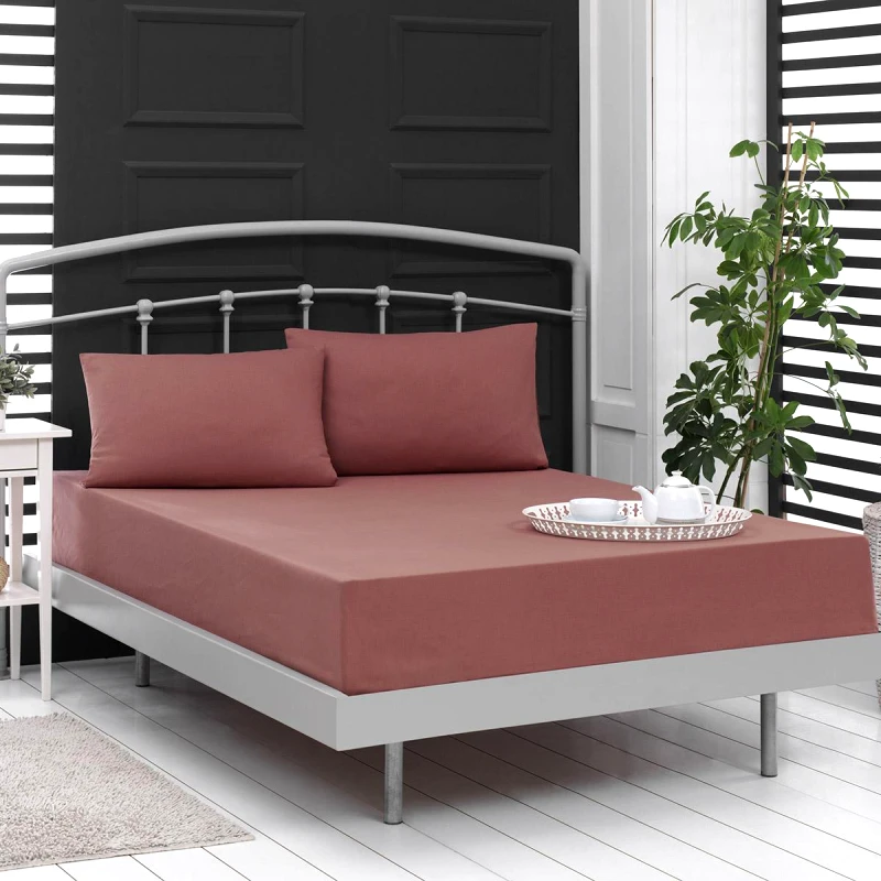 Beauty Home Σεντόνι υπέρδιπλο μονόχρωμο με λάστιχο Art 1999 170x200+30 Σάπιο Μήλο Beauty Home