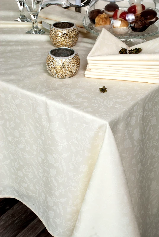 Rythmos Rythmos Bensimon - Tραπεζομανηλο Σατεν Ζακαρ Σετ 12 Ατομων (160X270, 12 50X50) Εκρου