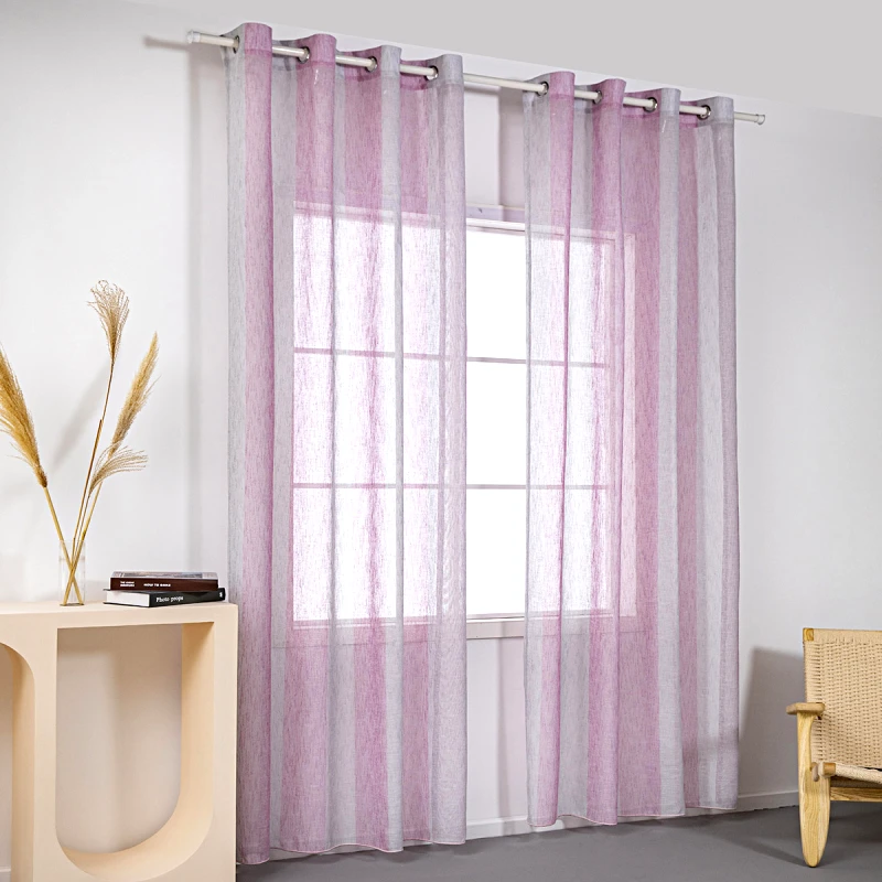 Beauty Home Κουρτίνα γάζα δίχρωμη με 8 μεταλικούς κρίκους Art 8442 140x270 Ροζ Beauty Home
