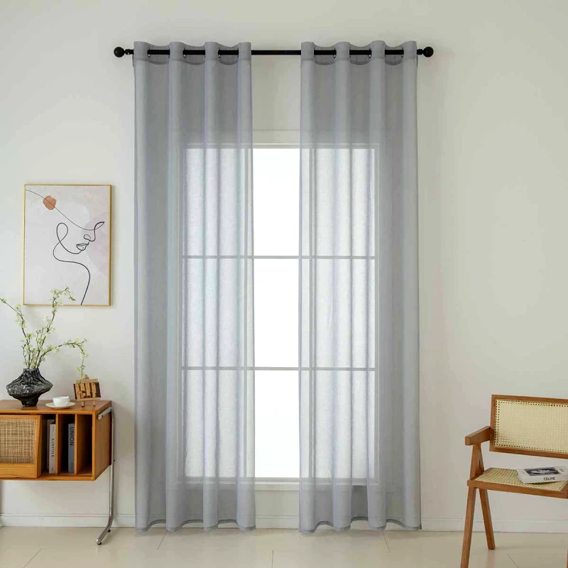Beauty Home Κουρτίνα Γάζα Μονόχρωμη Με 8 Μεταλλικούς Κρίκους Sharp Art 8448 140×270 Γκρι Beauty Home