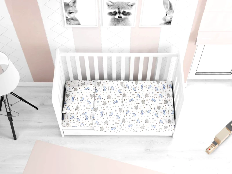 DimCol Σεντόνι Βαμβακερό Με Λάστιχο Κούνιας 70x140+15εκ. Elephant 174 Blue Dimcol