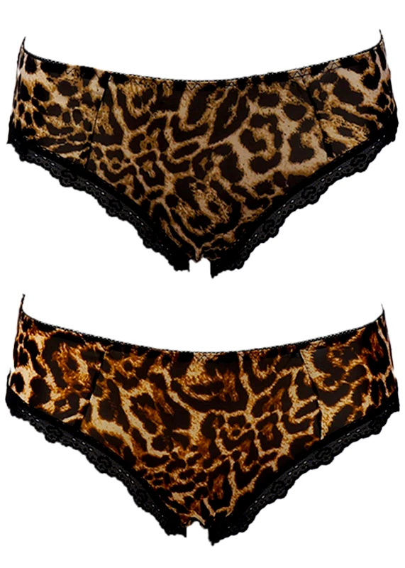 gsecret Γυναικείο slip animal print λεπτομέρειες δαντέλας. Συσκευασία 2pack ANIMAL
