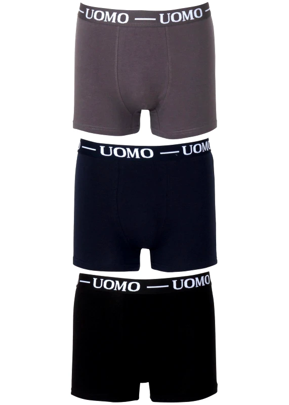 UOMO Αντρικό boxer Uomo εξωτερικό λάστιχο. Συσκευασία 3pack. ΜΑΥΡΟ ΜΠΛΕ ΓΚΡΙ
