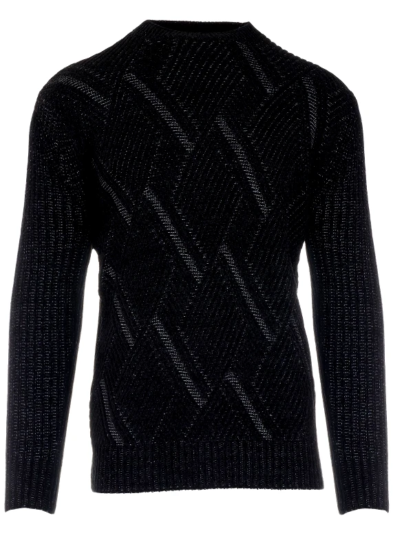 gsecret Ανδρικό πουλόβερ senil λαιμόκοψη ανάγλυφο σχέδιο ΜΑΥΡΟ