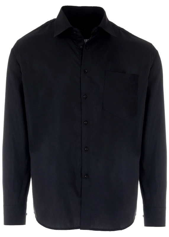 gsecret Ανδρικό πουκάμισο μονόχρωμο μακρύ μανίκι & τσεπάκι ΜΑΥΡΟ