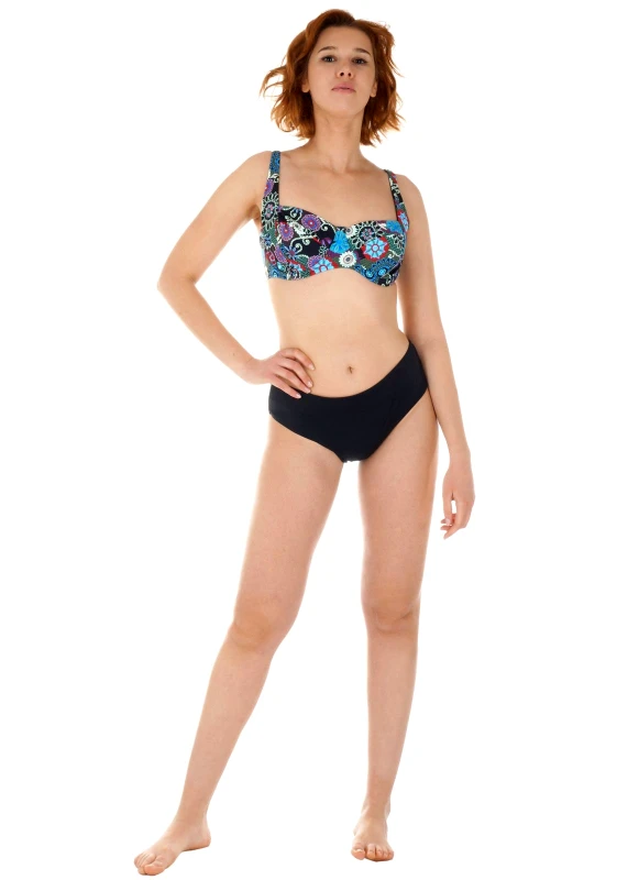 gsecret Γυναικείο σετ μαγιό bikini all print bra slip κανονική γραμμή.Καλύπτει D Cup. ΜΑΥΡΟ